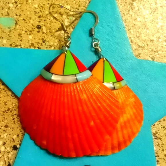 Inlay shell earrings - Picture 1 of 2